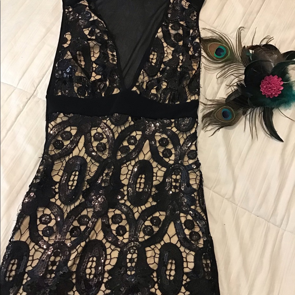 Sequin & mesh midi formal dress